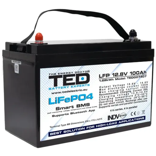 [TED007407] UPS LiFeP04 12,8V 100Ah BMS, Bluetooth, M6