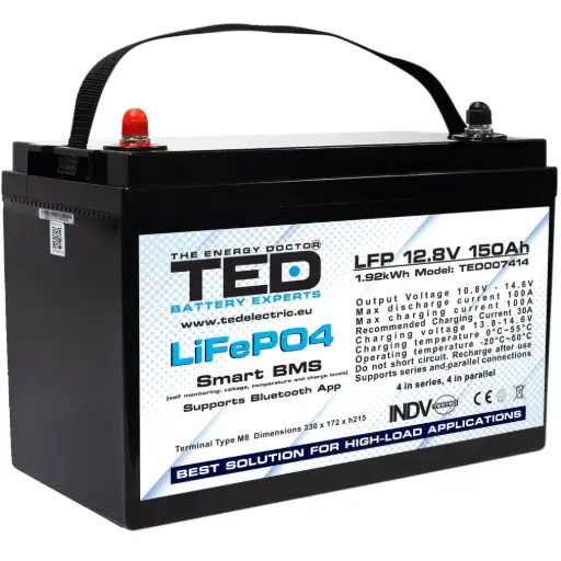 [TED007414] UPS LiFeP04 12,8V 150Ah BMS, Bluetooth, M6