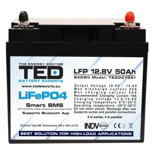 UPS LiFeP04 12,8V 50Ah BMS, Bluetooth, M6