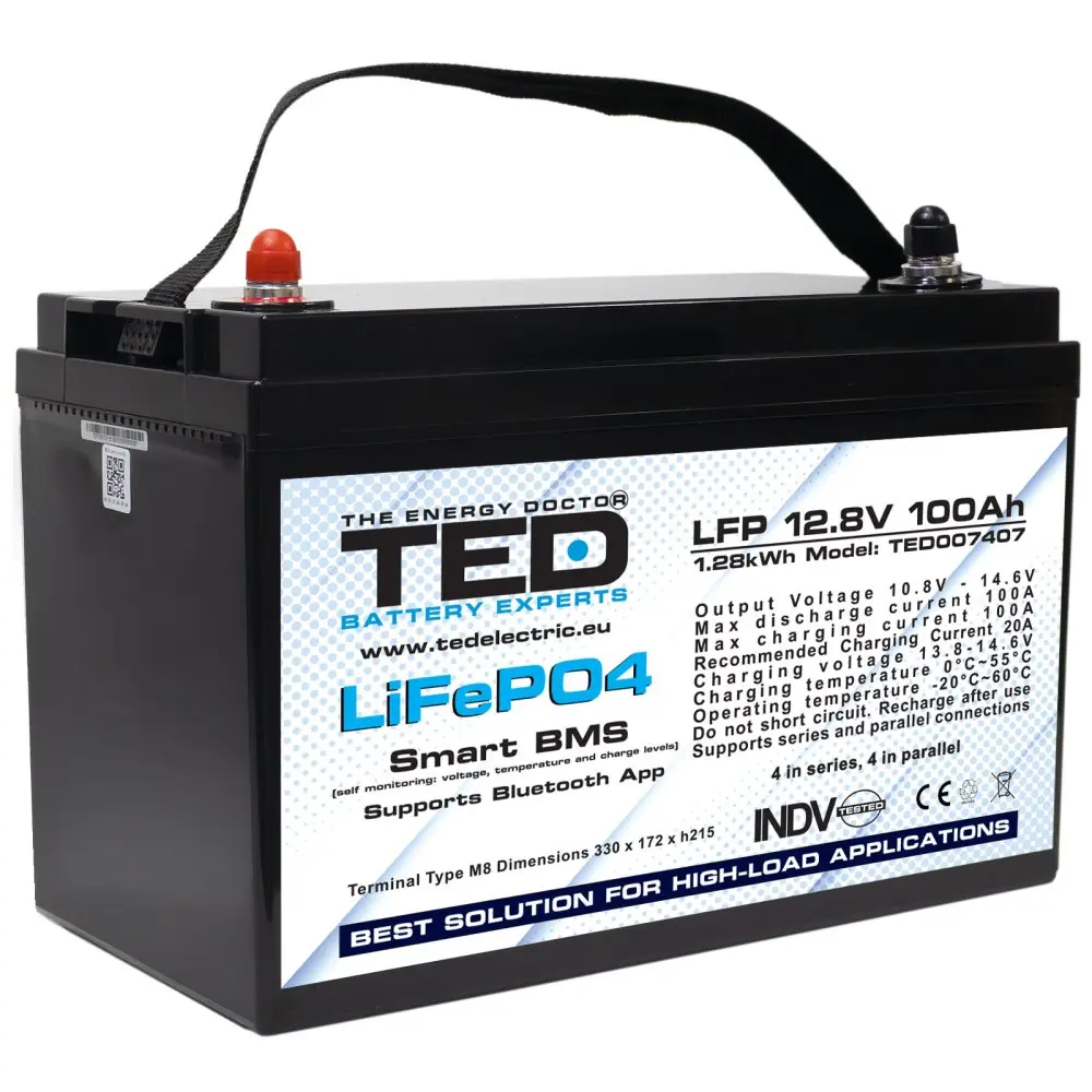 UPS LiFeP04 12,8V 100Ah BMS, Bluetooth, M6